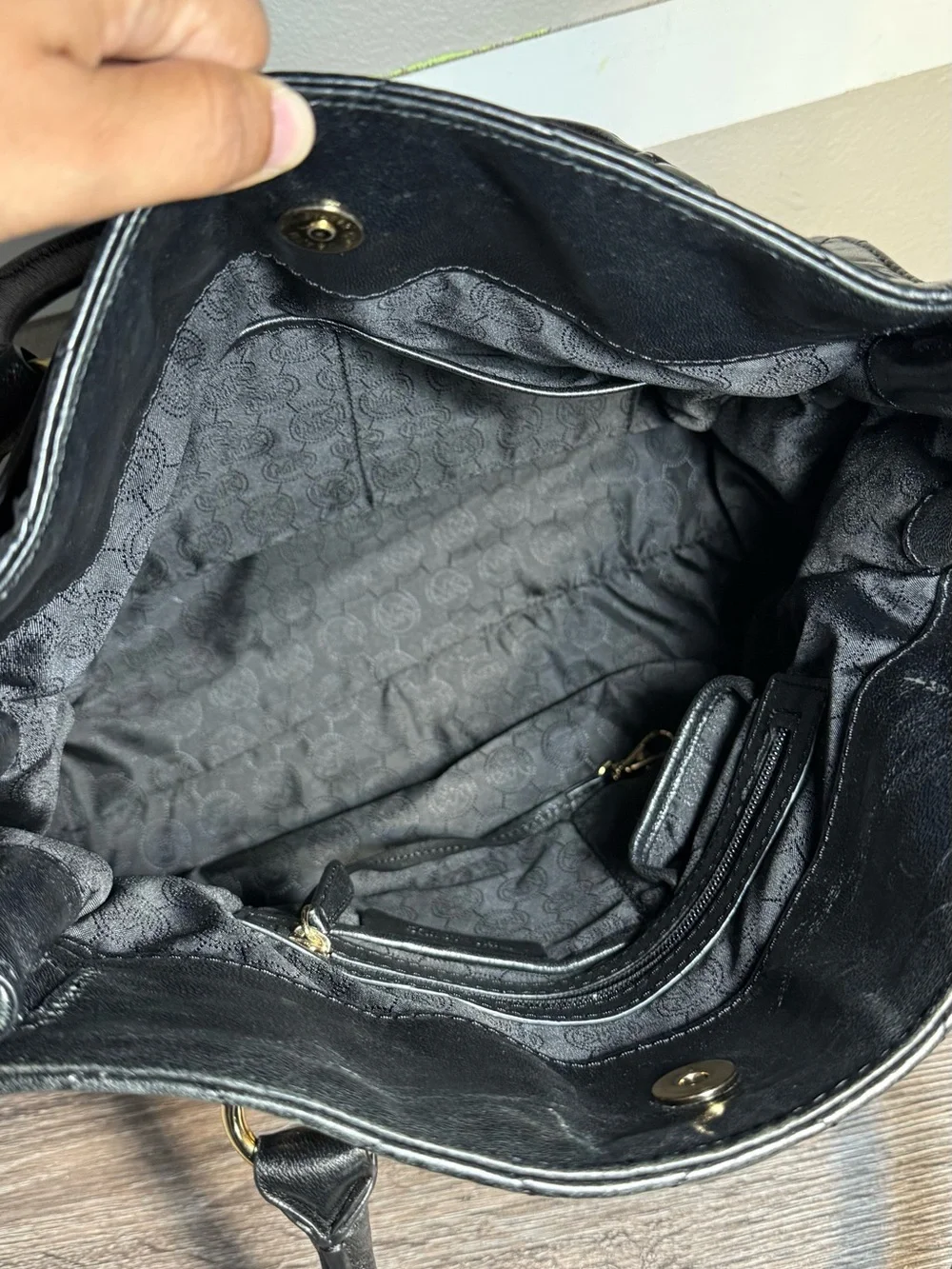 Michael Kors Black Quilted Studded Satchel with Gold Hardware